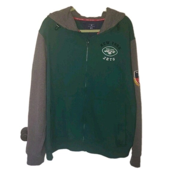 Tommy Hilfiger NFL New York Jets Green Grey Full Zip Jacket 2XL Hoodie Pockets - Picture 9 of 12